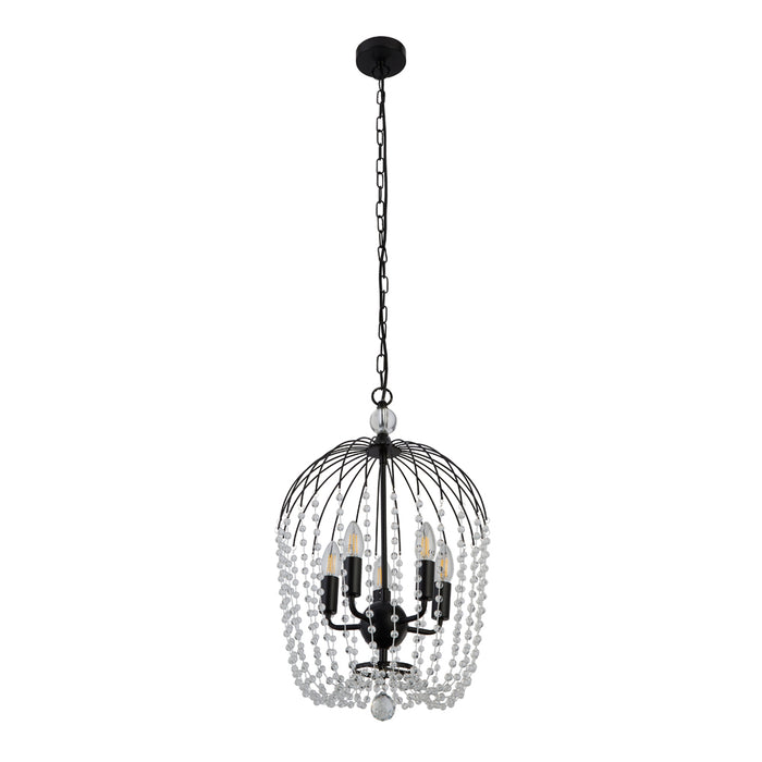 Searchlight Shower 5Lt Pendant, Black Finish, Metal With Clear Crystal • 30216-5BK