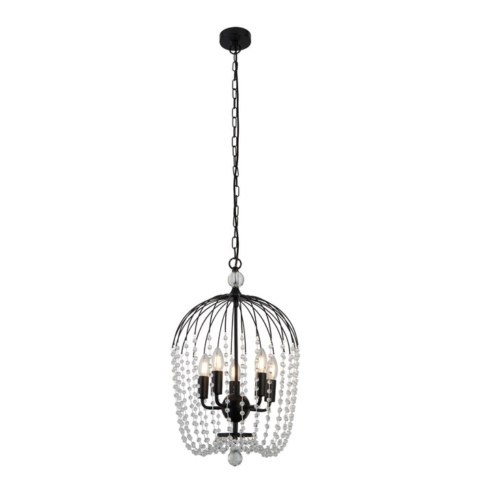 Searchlight Shower 5Lt Pendant, Black Finish, Metal With Clear Crystal • 30216-5BK