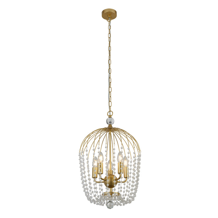 Searchlight Shower 5Lt Pendant, Gold Finish, Metal With Clear Crystal • 30216-5GO