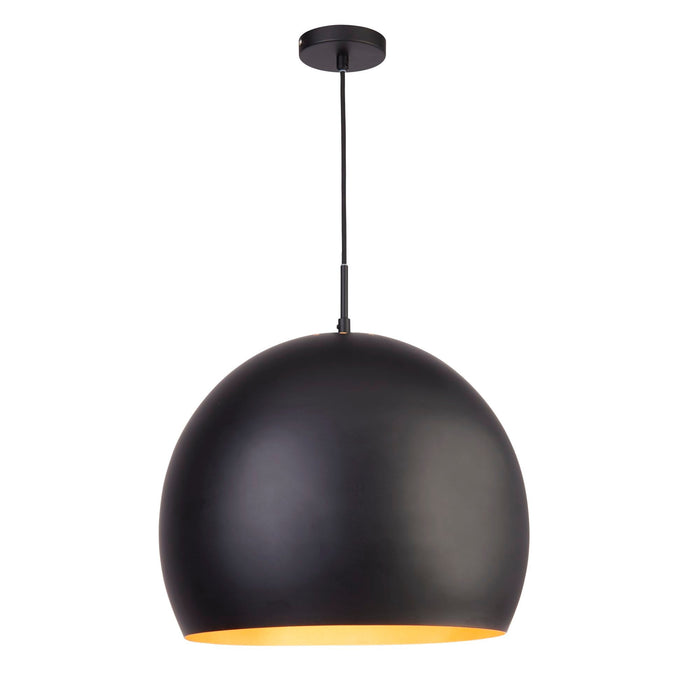 Searchlight Chicago Industrial Pendant -  1Lt 40Cm Matt Black Ball Pendant, Gold Interior • 3039BK