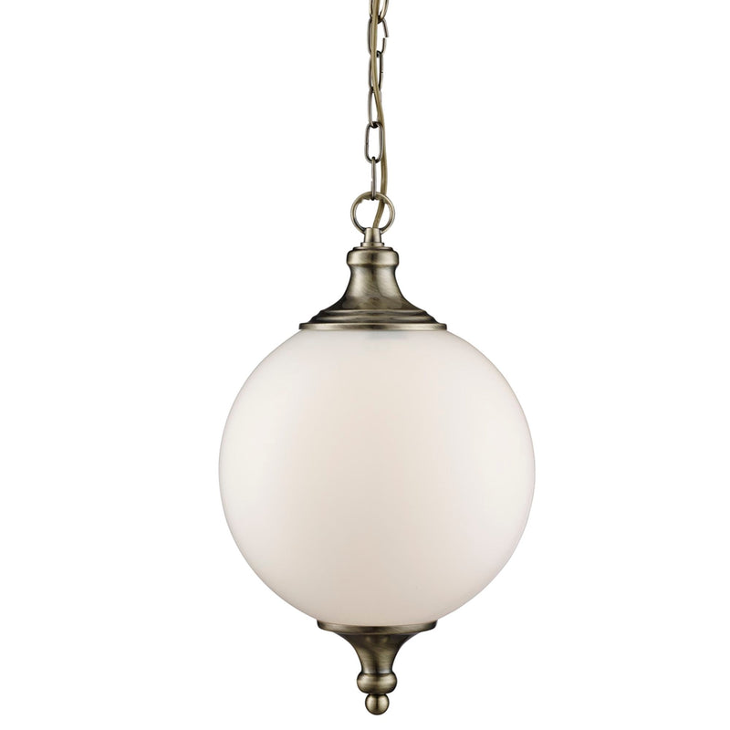 Searchlight Vulcan - 1Lt Pendant, Antique Brass, Shiny Opal Glass • 3051AB