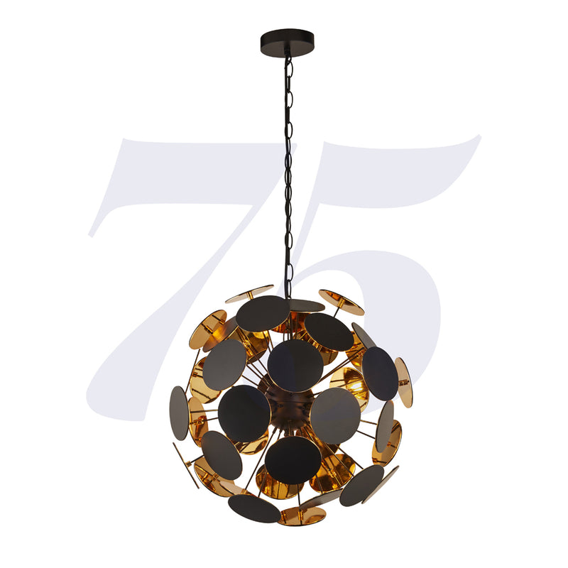 Searchlight Discus 4Lt Black/Gold Pendant • 3074-4BG
