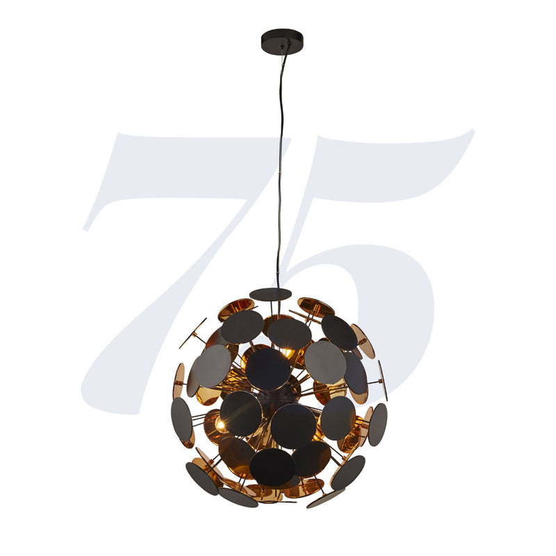 Searchlight Discus 6Lt Black/Gold Pendant • 3076-6BG