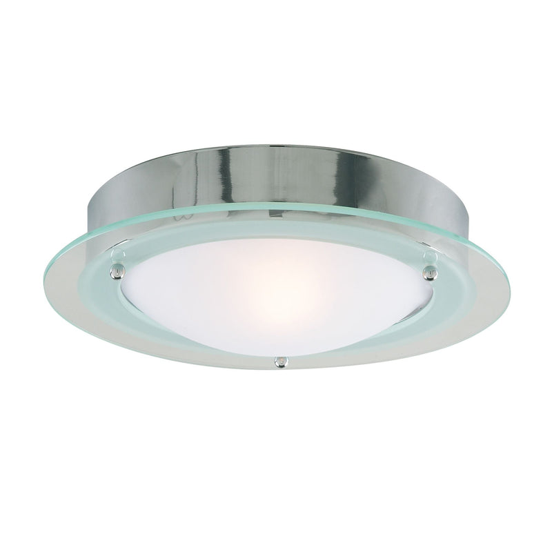 Searchlight Belfast Bathroom Flush Ip44  1Lt - Chrome Clear/Opal Glass • 3108CC