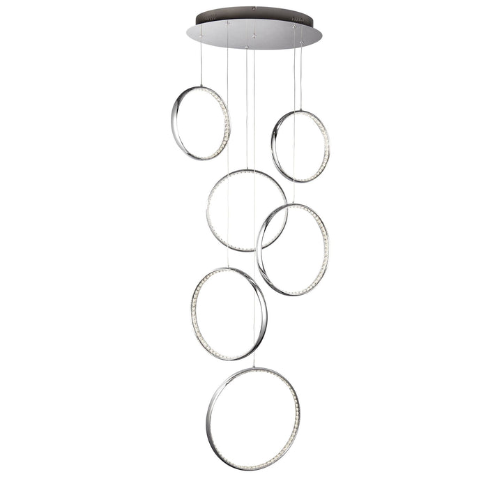 Searchlight Rings 6 Led Ceiling Multi-Drop, Chrome, Clear Crystal • 3166-6CC