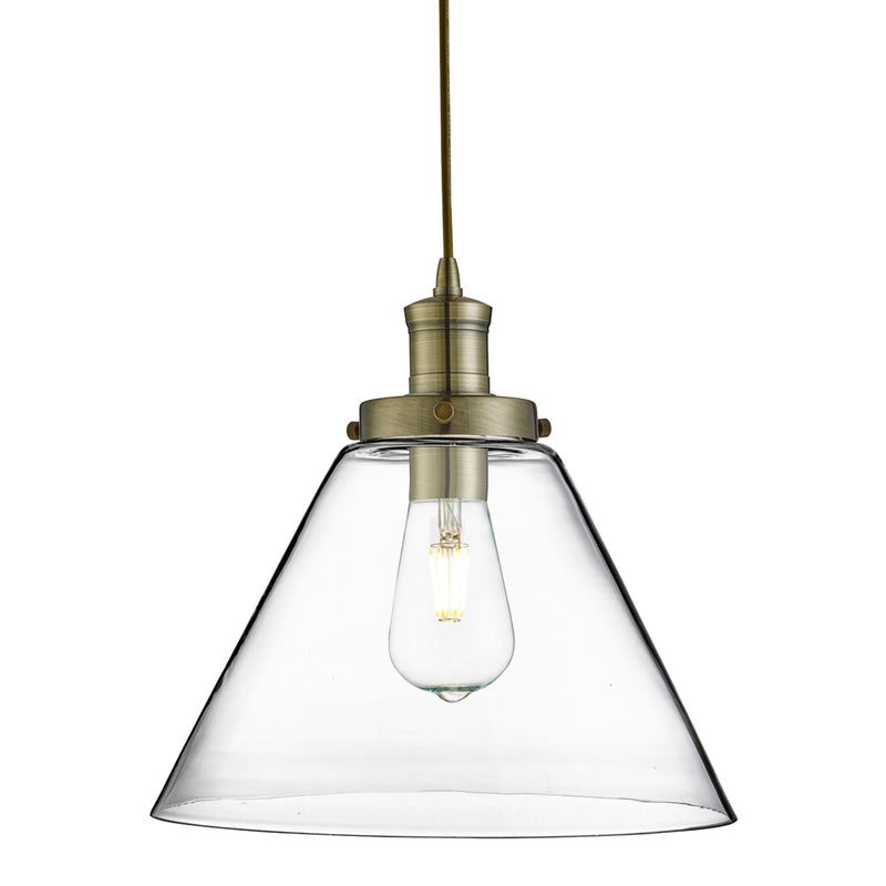 Searchlight Pyramid 1Lt Pendant, Antique Brass, Clear Pyramid Glass Shade • 3228AB