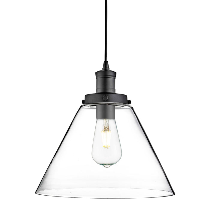 Searchlight Pyramid 1Lt Pendant, Matt Black, Clear Pyramid Glass Shade • 3228BK