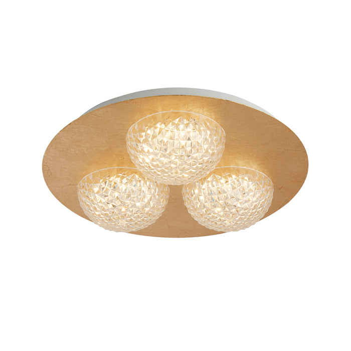 Searchlight Celestia 3Lt Round Led Ceiling Light -  Gold Leaf With Clear Acrylic • 32511-3GO