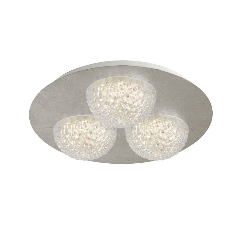 Searchlight Celestia 3Lt Round Led Ceiling Light -  Silver Leaf With Clear Acrylic • 32511-3SI