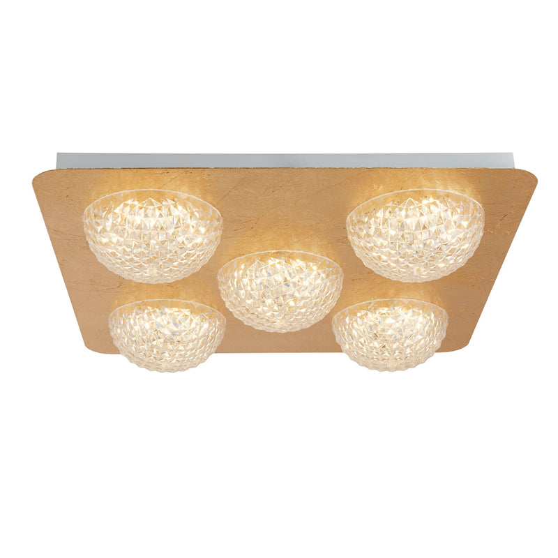 Searchlight Celestia 5Lt Led Ceiling Light - Gold Leaf With Clear Acrylic • 32511-5GO