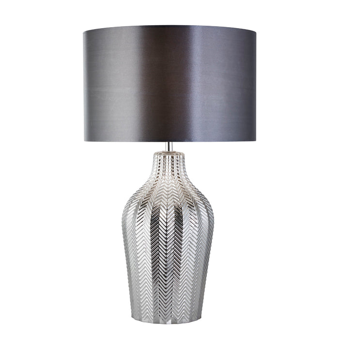 Searchlight Chevron 1Lt Table Lamp With Grey Drum Shade And Smoked Ribbed Glass Base • 3452SM