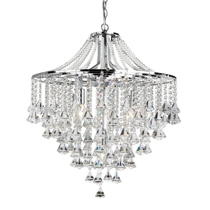 Searchlight Dorchester - 5Lt Ceiling, Chrome With Clear Crystal Buttons & Pyramid Drops • 3495-5CC
