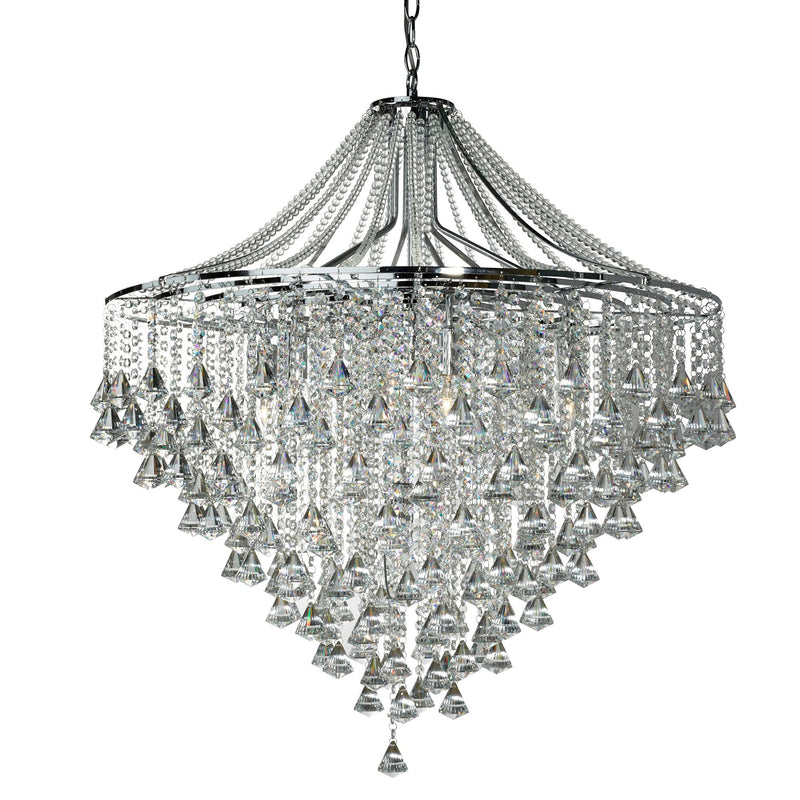 Searchlight Dorchester - 7Lt Ceiling, Chrome With Clear Crystal Buttons & Pyramid Drops • 3497-7CC