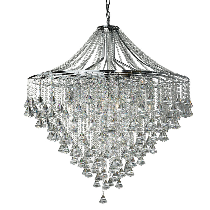 Searchlight Dorchester - 7Lt Ceiling, Chrome With Clear Crystal Buttons & Pyramid Drops • 3497-7CC