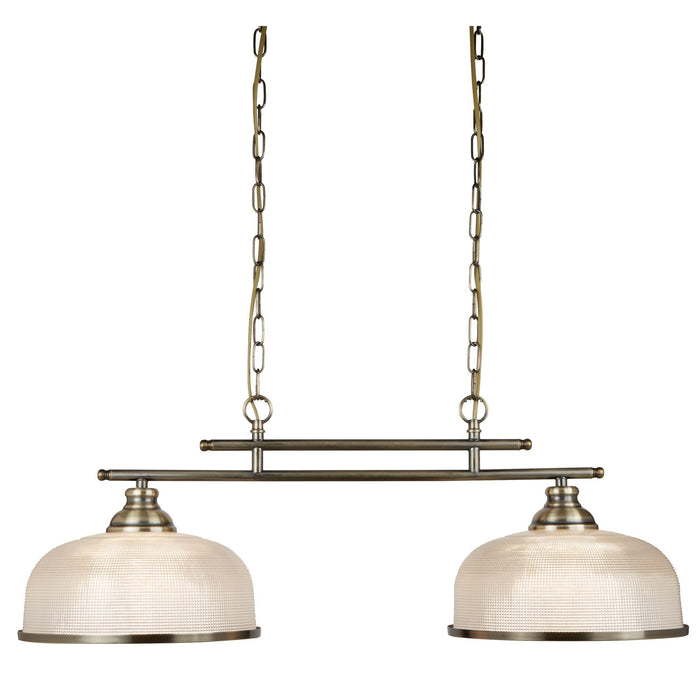 Searchlight Bistro Ii - 2Lt Ceiling Bar, Antique Brass, Halophane Glass • 3592-2AB