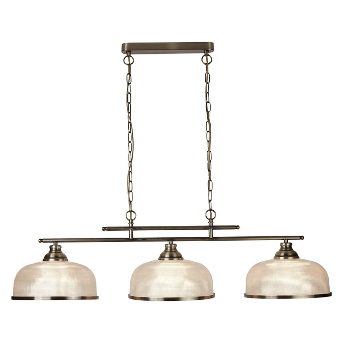 Searchlight Bistro Ii - 3Lt Ceiling Bar, Antique Brass, Halophane Glass • 3593-3AB