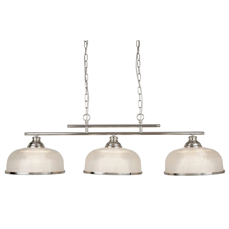 Searchlight Bistro Ii - 3Lt Ceiling Bar, Satin Silver, Halophane Glass • 3593-3SS