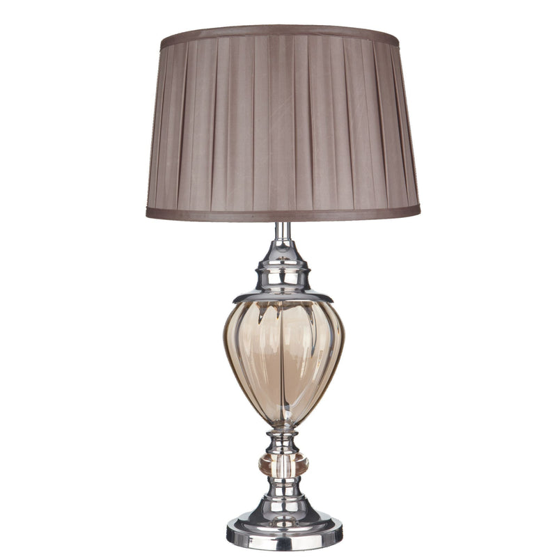 Searchlight Greyson Table Lamp Amber Glass Urn/With Brown Pleated Tapered Shade • 3721AM