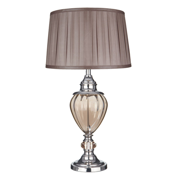 Searchlight Greyson Table Lamp Amber Glass Urn/With Brown Pleated Tapered Shade • 3721AM