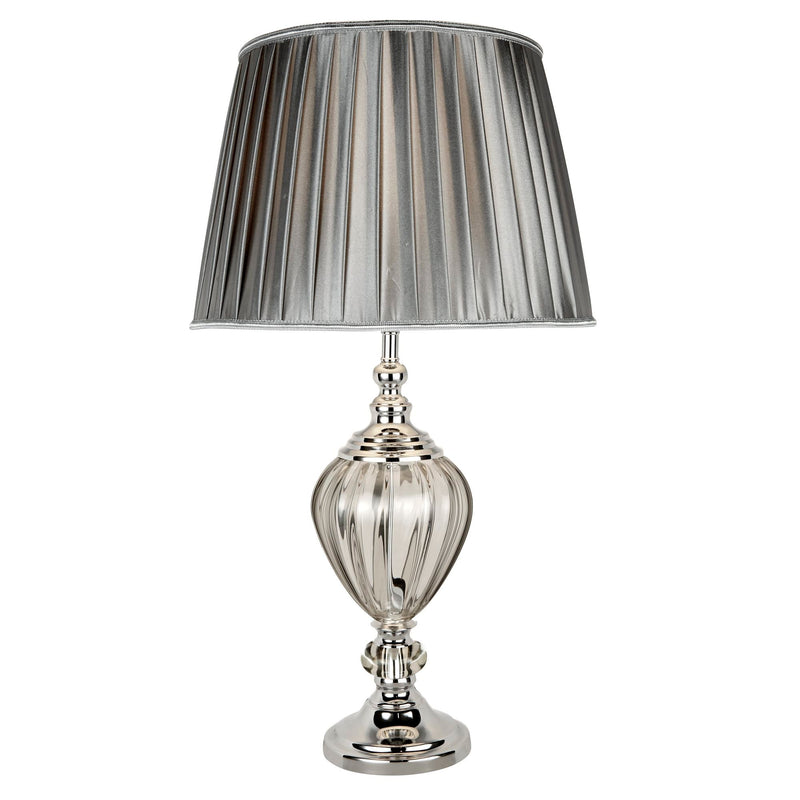 Searchlight Greyson Table Lamp - Clear Glass Urn Base, Pewter Pleated Tapered Shade • 3721CL