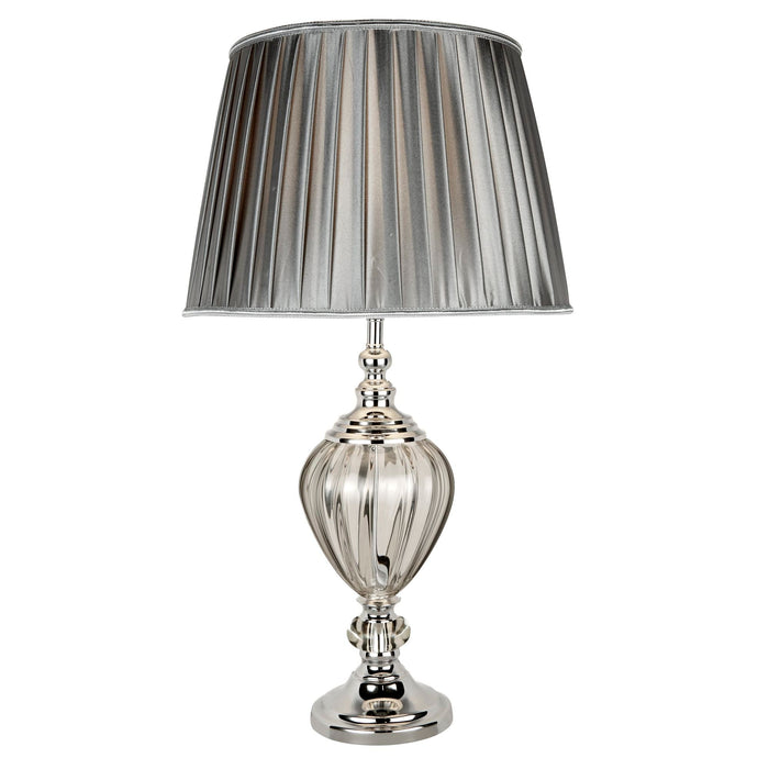 Searchlight Greyson Table Lamp - Clear Glass Urn Base, Pewter Pleated Tapered Shade • 3721CL