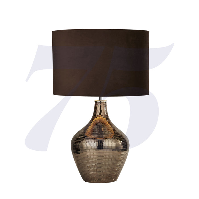 Searchlight Disco Smoked Mosaic Table Lamp With Brown Suede Shade • 3847SM