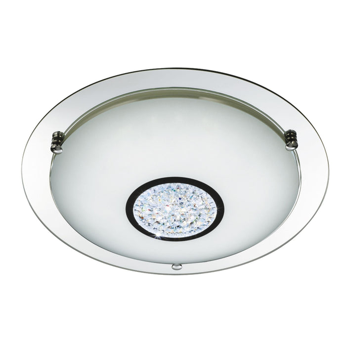 Searchlight Portland Bathroom Ip44 Led Flush (Dia 42Cm) Chrome, Mirror Halo, Wht Gls Shade • 3883-41