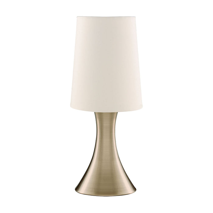 Searchlight Touch Table Lamp, Antique Brass Base, White Tapered Shade • 3922AB