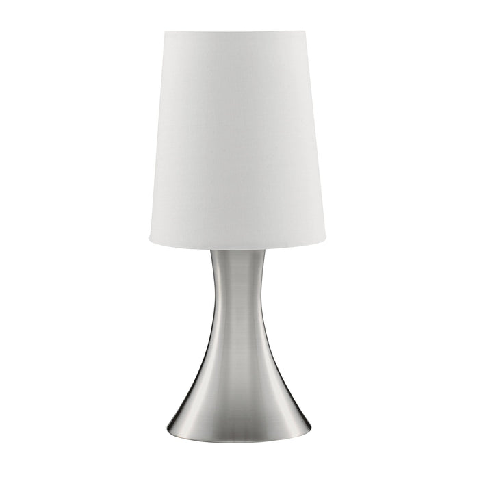 Searchlight Touch Table Lamp, Satin Silver Base, White Tapered Shade • 3922SS
