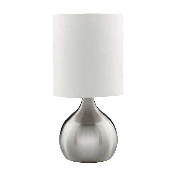 Searchlight Touch Table Lamp, Satin Silver Base, White Drum Shade • 3923SS