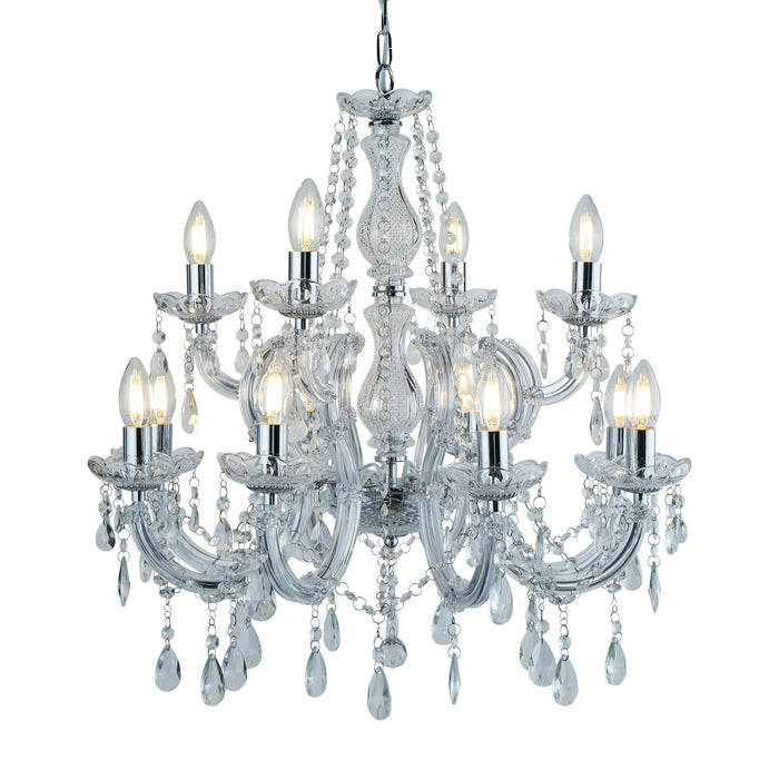Searchlight Marie Therese - 12Lt Chandelier, Chrome, Clear Crystal Glass • 399-12