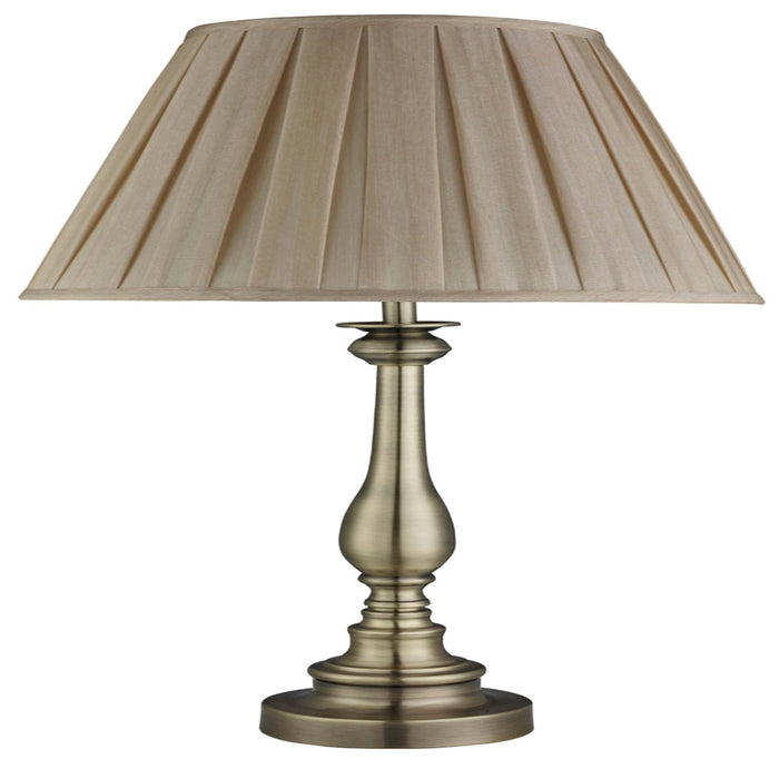 Searchlight Flemish Table Lamp, Spindle Base, Antique Brass, Mink Pleated Shade • 4023AB