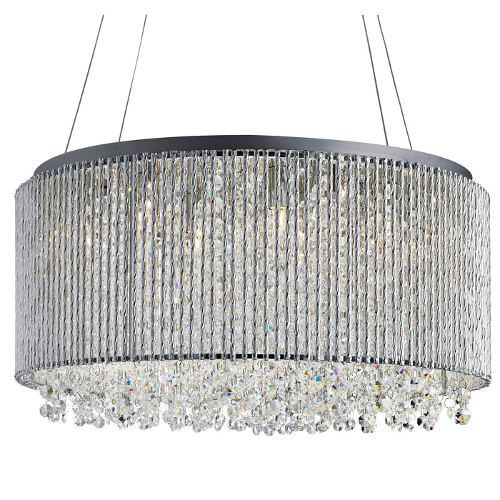 Searchlight Elise Ii 8Lt Drum Pendant, Chrome, Clear Crystal Button Drops, Aluminium Outer Trim • 4048-8CC