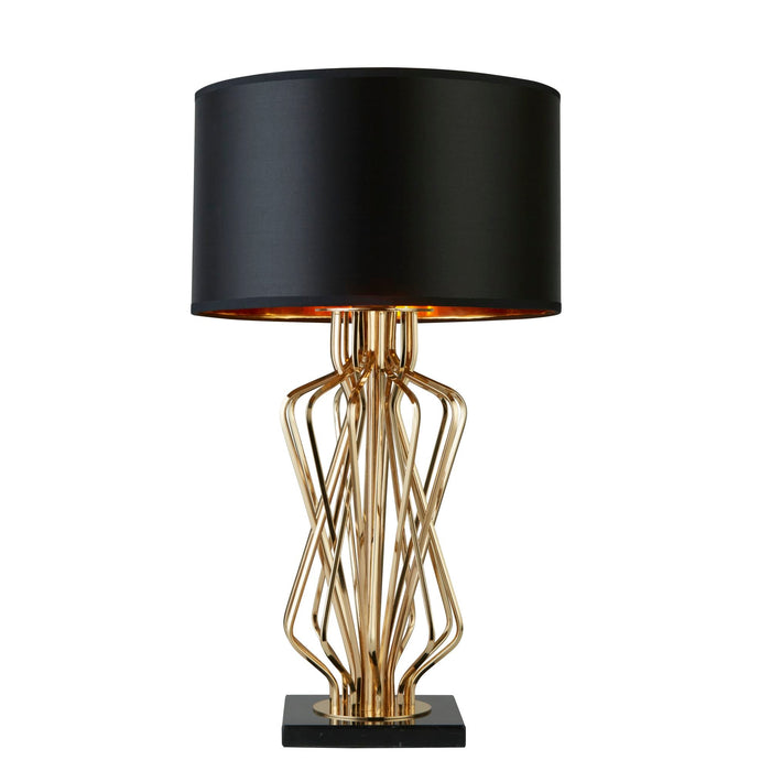 Searchlight Ethan Table Lamp With Marble Base, Gold With Black Drum Shade, Gold Interior • 4110GO