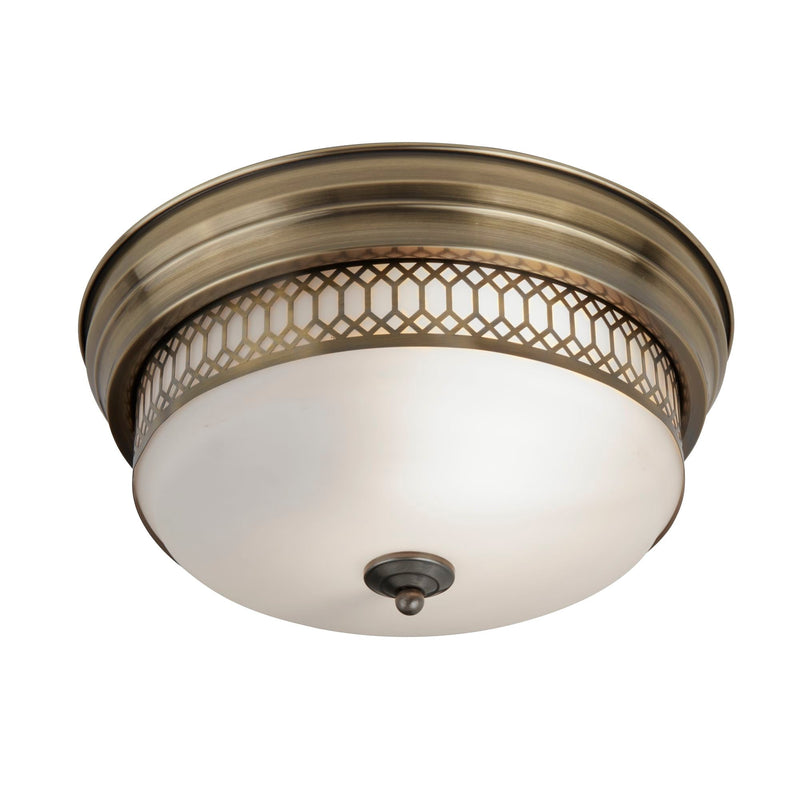Searchlight Edinburgh 2Lt Flush - Antique Brass With Opal Glass. Ip44 • 4132-2AB