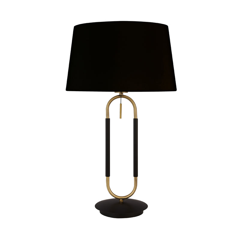 Searchlight Jazz 1Lt Table Lamp, Satin Brass And Black, Black Velvet Shade. Pull Switch • 41431SB