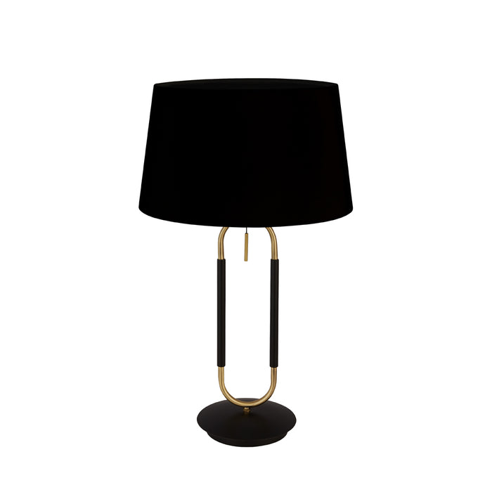Searchlight Jazz 1Lt Table Lamp, Satin Brass And Black, Black Velvet Shade. Pull Switch • 41431SB