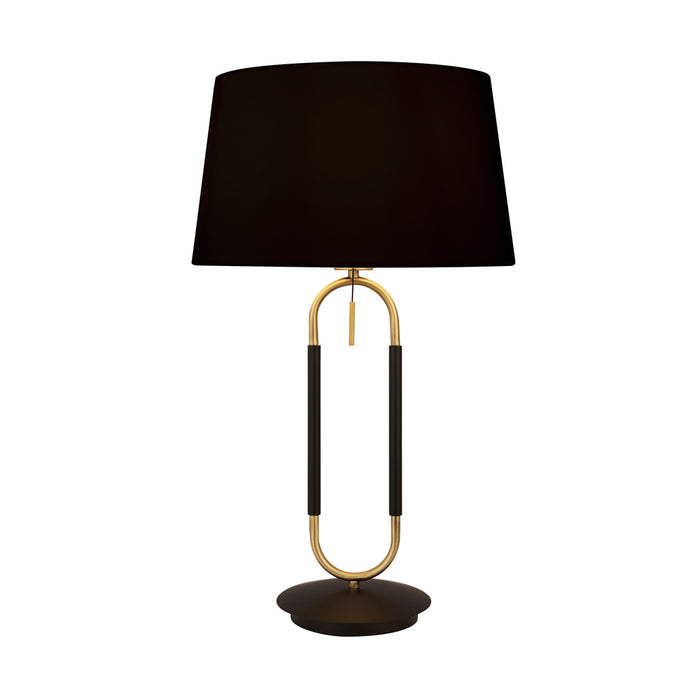 Searchlight Jazz 1Lt Table Lamp, Satin Brass And Black, Black Velvet Shade. Pull Switch • 41431SB
