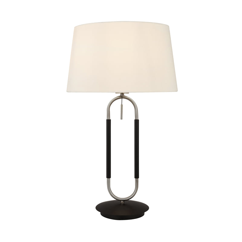 Searchlight Jazz  1Lt Table Lamp, Satin Silver And Black, White Velvet Shade. Pull Switch • 41431SS