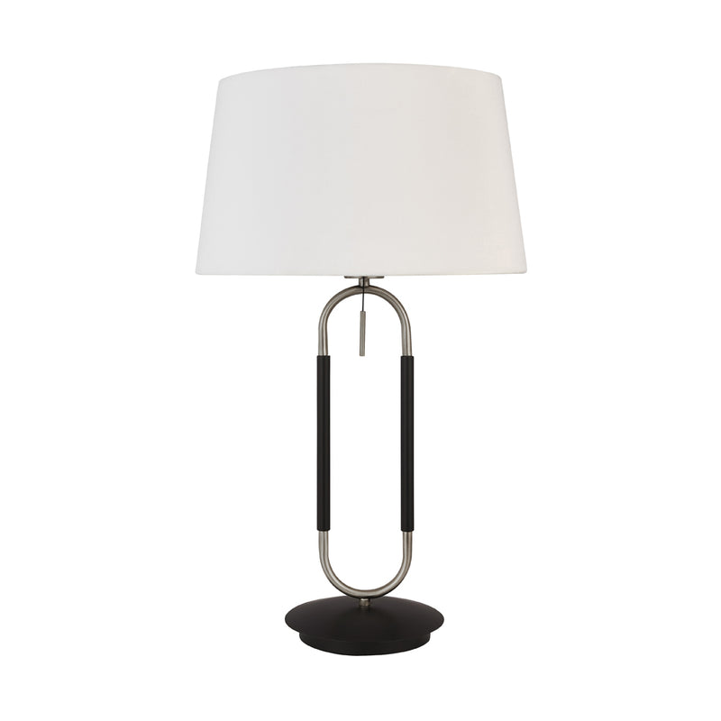 Searchlight Jazz  1Lt Table Lamp, Satin Silver And Black, White Velvet Shade. Pull Switch • 41431SS