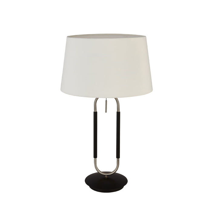 Searchlight Jazz  1Lt Table Lamp, Satin Silver And Black, White Velvet Shade. Pull Switch • 41431SS
