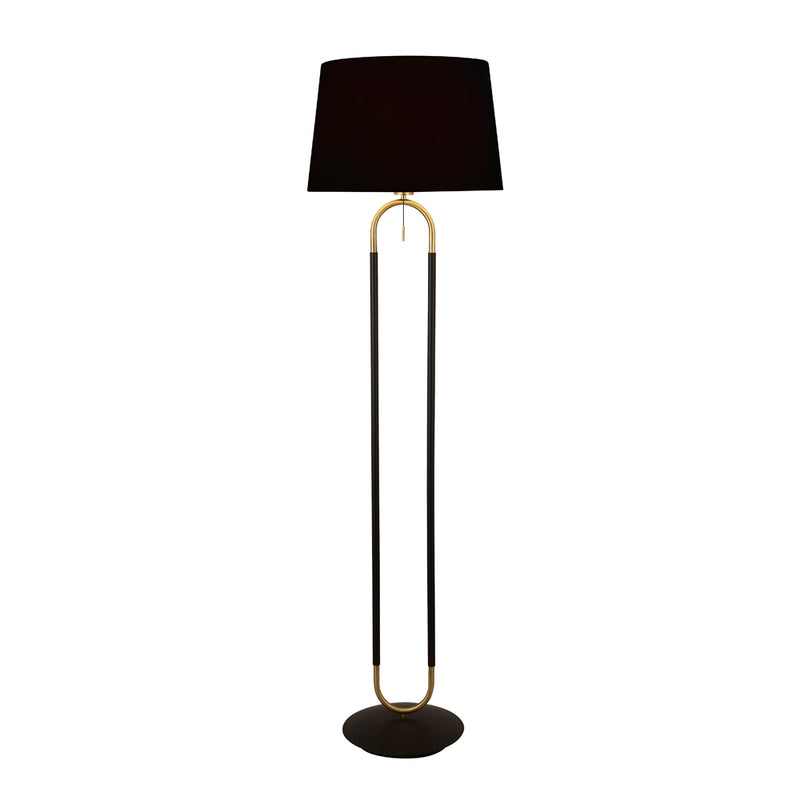 Searchlight Jazz  1Lt Floor Lamp, Satin Brass And Black, Black Velvet Shade. Pull Switch • 41432SB