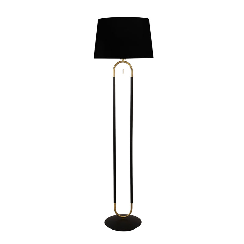 Searchlight Jazz  1Lt Floor Lamp, Satin Brass And Black, Black Velvet Shade. Pull Switch • 41432SB