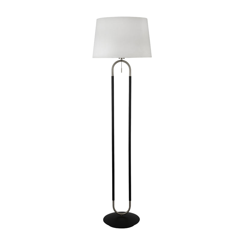 Searchlight Jazz 1Lt Floor Lamp, Satin Silver And Black, White Velvet Shade. Pull Switch • 41432SS