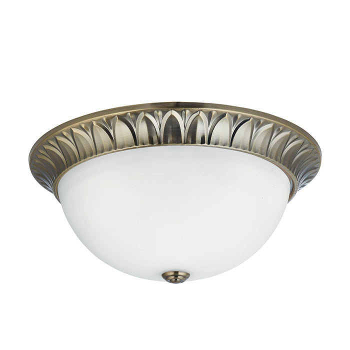 Searchlight Naples  - 3Lt Flush, Antique Brass, Ridge Detailed Trim With Frosted Glass Shade Dia 38Cm • 4149-38AB