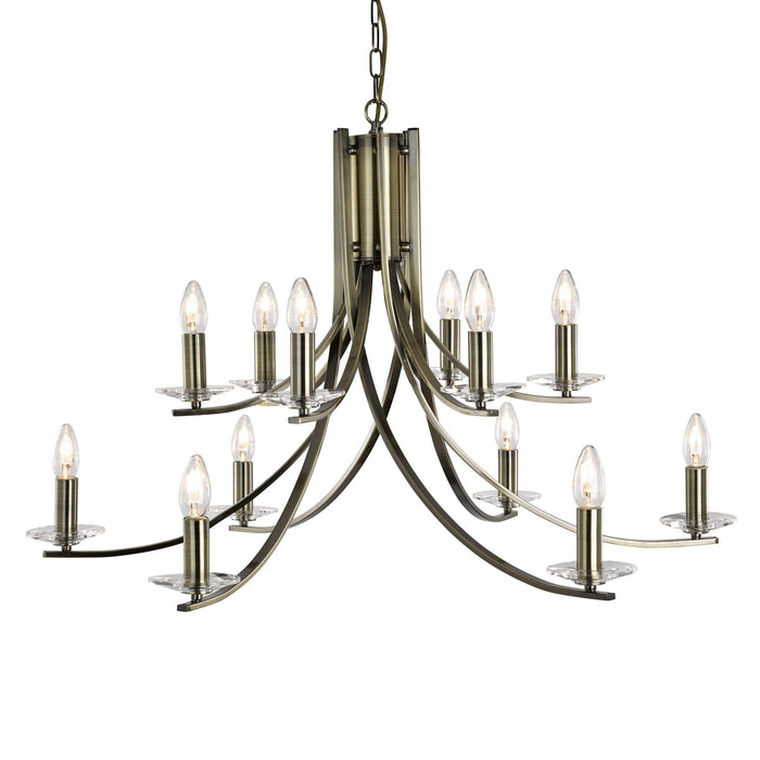 Searchlight Ascona - 12Lt Ceiling, Antique Brass Twist Frame With Clear Glass Sconces • 41612-12AB