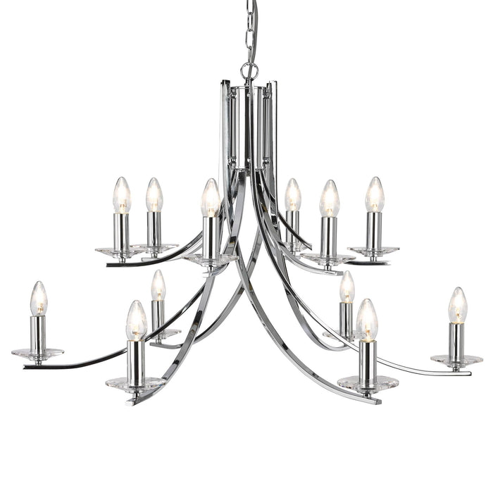 Searchlight Ascona - 12Lt Ceiling, Chrome Twist Frame With Clear Glass Sconces • 41612-12CC