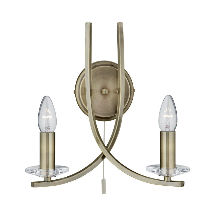 Searchlight Ascona - 2Lt Wall Bracket, Antique Brass Twist Frame With Clear Glass Sconces • 4162-2AB