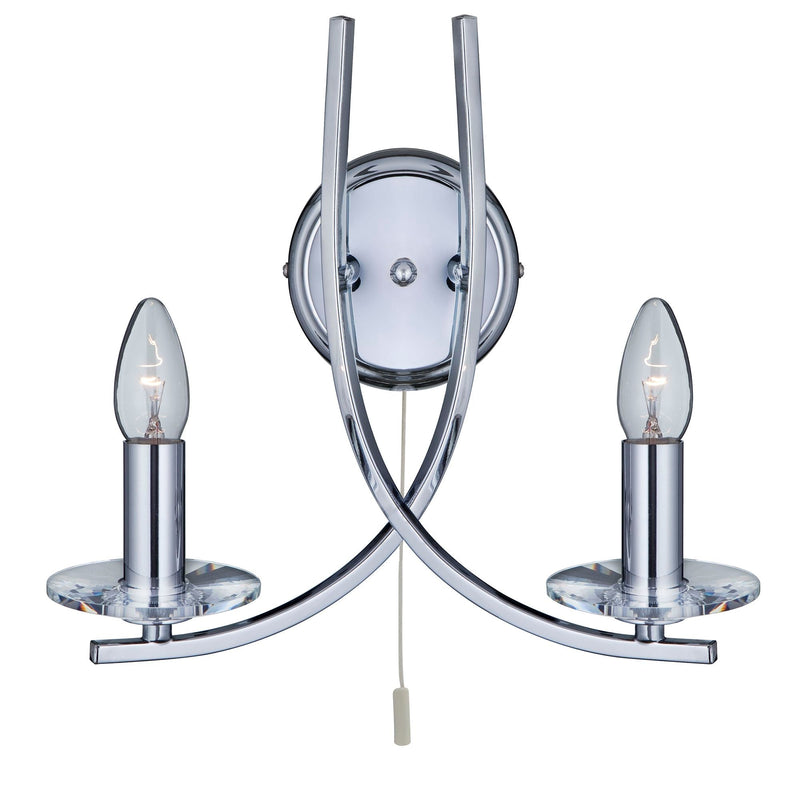 Searchlight Ascona - 2Lt Wall Bracket, Chrome Twist Frame With Clear Glass Sconces • 4162-2CC