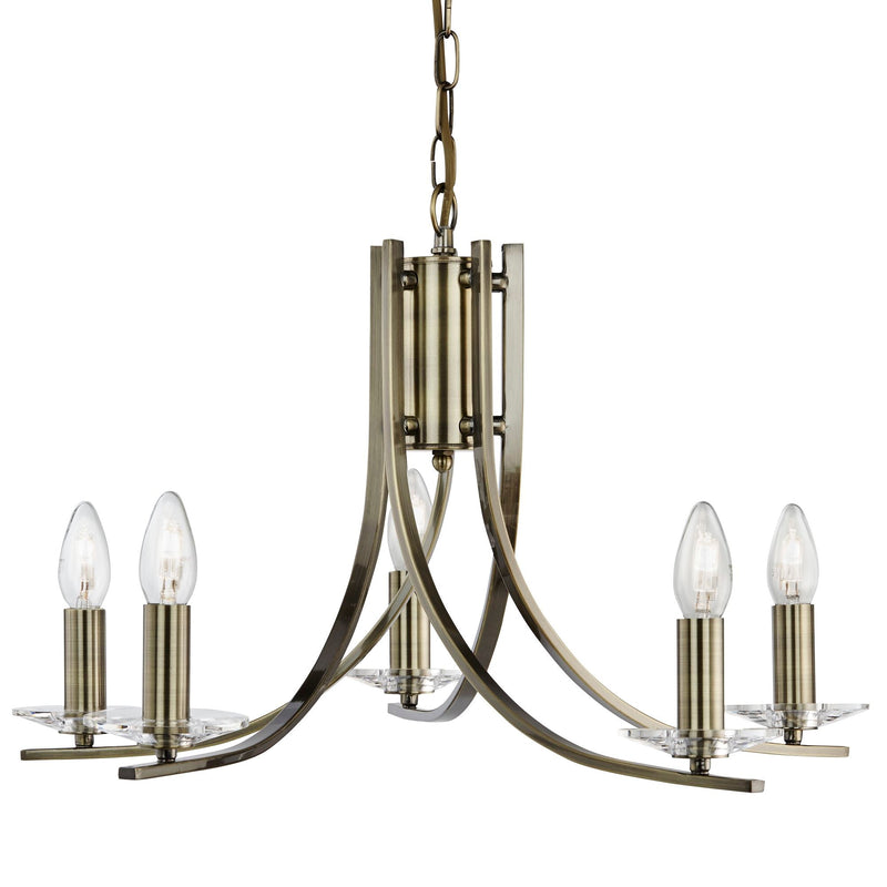 Searchlight Ascona - 5Lt Ceiling, Antique Brass Twist Frame With Clear Glass Sconces • 4165-5AB